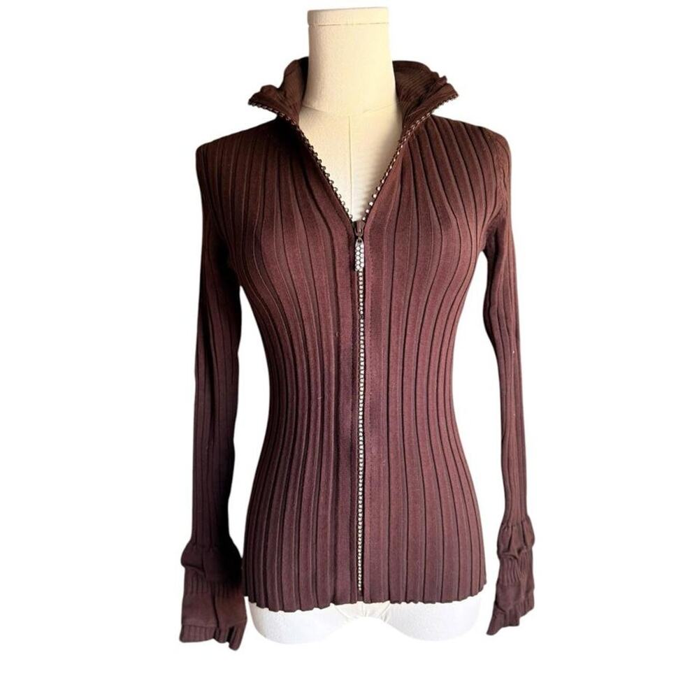 Belldini brown ribbed knit zip‎